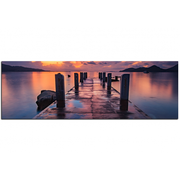 Obraz na plátně - Krásný západ slunce nad jezerem - panoráma